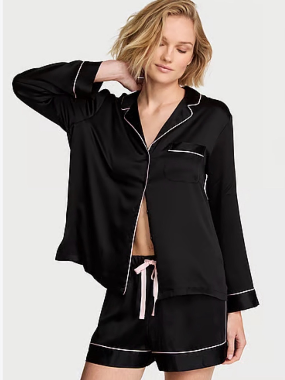 Victoria’s Secret Black Satin Pajama Top Size S